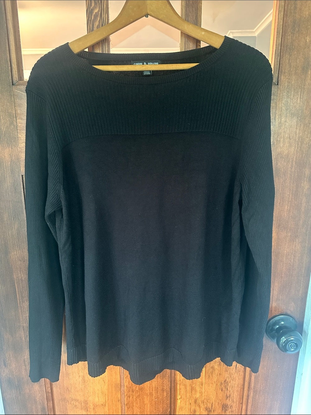 Cable & Gauge Black Ribbed Yoke Knit Top Sweater XL